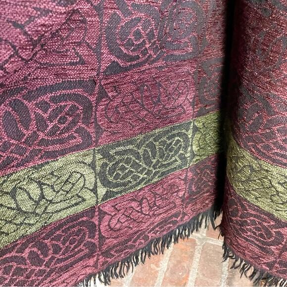 Vintage Mary Flaherty Ireland Wool Wrap Tapestry Fringe Purple Green Maxi Skirt - Picture 7 of 10